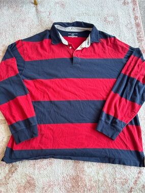 John Ashford red and blue stripe long sleeve vintage polo